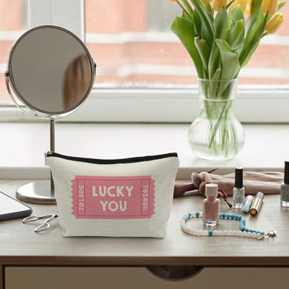 Lucky You Makeup Bag, Gambling Gifts Supplies Cosmetic Bags for Women, Preppy Pink Girly Makeup Pounch, Retro Lucky You Ticket Christmas Thanksgiving Birthday Zipper Pouches for Purse Gift - color: Lucky You