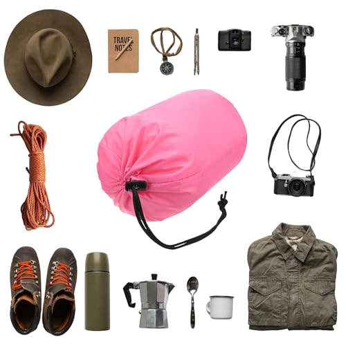 Stuff Sack [2PCS] - Waterproof Outdoor Storage Sacks Use for Backpacking & Traveling & Hiking - [Pink-5 x 10 in/ 13 x 25 CM] Ultralight Drawstring Bags - color: Pink