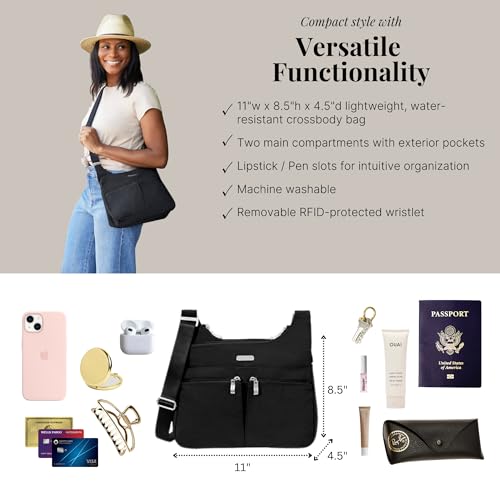 Baggallini Crossbody Travel Bag 11x8.5 Lightweight Water-resistant Nylon Handbag - color: Black Python Emboss