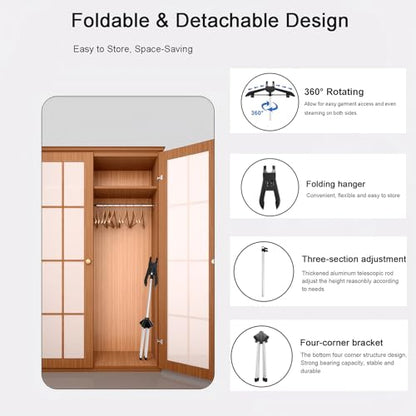 Clothes Steamer Stand Hanger with Steamer Ironing Gloves for Steaming Clothes, Handheld Garment Steamer Rack with Flexible Anti Steam Mitt - color: Silver Gloves + Black Rack