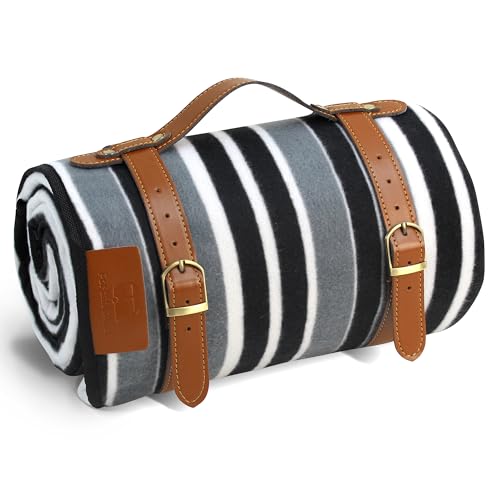 PortableAnd Extra Large Picnic & Outdoor Blanket 3 Layers for Water-Resistant Handy Mat Tote Spring Summer Black and White Striped Great for The Beach,Camping on Grass Waterproof Sandproof - color: Black & White Stripe