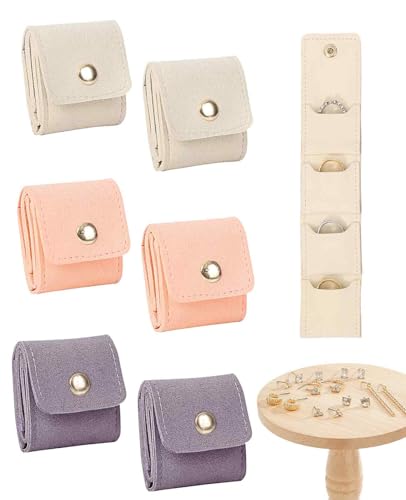 6PCS Mini Jewelry Travel Pouch, Foldable Jewelry Roll Bag with Buckle for Journey Rings Necklaces Earrings