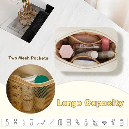 Personalized Birthday Gifts for Women - Initial Makeup Bag Set Travel Toiletry Bag Cosmetic Bags Soft Waterproof PU Leather Makeup Pouch Travel Essentials (E, 1pc Beige) - size: 1pc Beige, style: E
