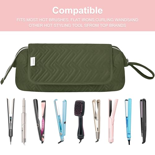 Leudes Hair Tools Travel Bag for Women Heat Resistant Mat for Travel Essentials Hot Tools Straighteners,Flat Irons,Curling Iron,Hot Air Brushes and Hair Dryer Organizer Bags 2 in 1 (Army GreenA) - color: Army GreenA
