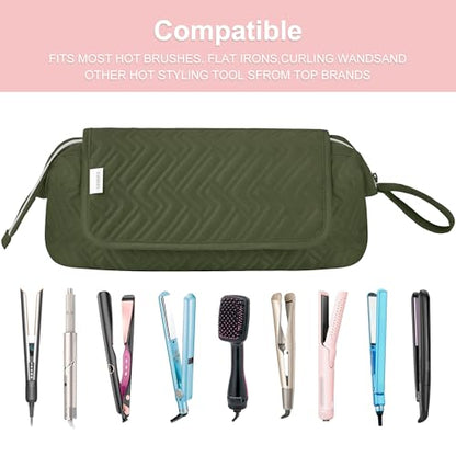 Leudes Hair Tools Travel Bag for Women Heat Resistant Mat for Travel Essentials Hot Tools Straighteners,Flat Irons,Curling Iron,Hot Air Brushes and Hair Dryer Organizer Bags 2 in 1 (Army GreenA) - color: Army GreenA