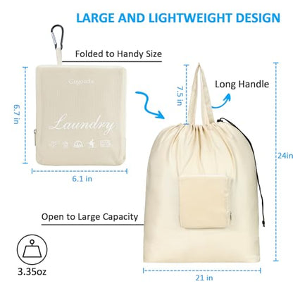 GOGOODA Travel Laundry Bags with Drawstring Closure XL Large Foldable Dirty Clothes bags with Handle Heavy Duty and Washable for College Dorm Travelling Camping, 2 Pack, Black & Beige - color: Black & Beige