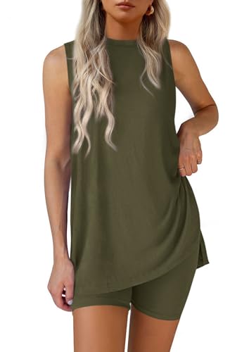 PRETTYGARDEN 2 Piece Sets for Women 2026 Summer Matching Lounge Shorts Set Resort Airport Travel Loungewear Outfits Clothing - color: Army Green, size: X-Large