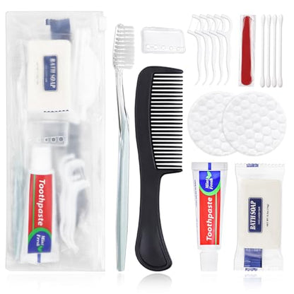 50 Sets Personal Hygiene Kit Bulk, Disposable Toothbrushes with Toothpaste Floss Comb Soap Cover and Vanity Kit, Toiletry Kits Homeless Supplies Bulk for Women,Men,Travel,Homeless