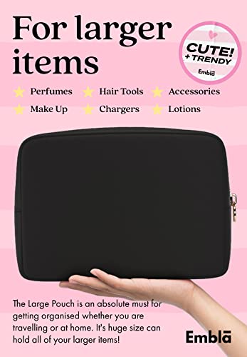 Embla Large Makeup Bag and Waterproof Nylon Travel Toiletry Bag, Large Capacity Cosmetic Zipper Pouch, Black - color: Black, size: Large
