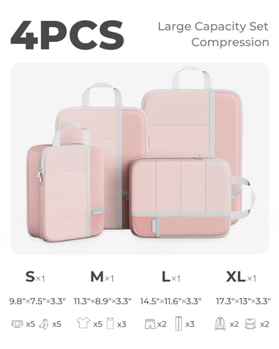 Percover Compression Packing Cubes for Travel, 4-Piece Structured Compression Organizer Set with Label Pockets for Carry-On & Checked Luggage, Pink - color: Pink, size: 4 Set