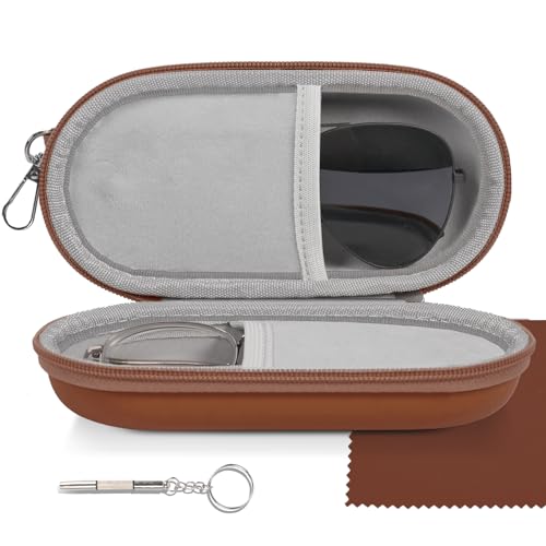 Double Glasses Case,Dual Eyeglasses & Sunglasses Organizer with Clip Zipper Closure for Travel 2 Pairs Storage Box - color: Coffee
