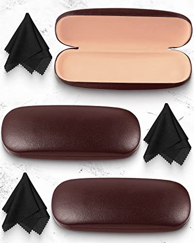 Frienda 3 Pieces Hard Shell Glasses Case Eyeglass Case Protective Sunglass Holder with Cleaning Cloth for Men Women Unisex - color: Brown