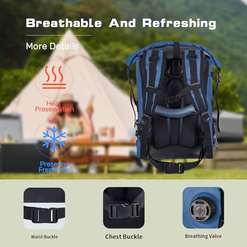 48cans Large Cooler Backpack Insulated Waterproof for Men Women Insulated Backpack Cooler Leak Proof Waterproof for 12 Hours Cooling for Camping Picnic Hiking Beach Travel Kayaking - color: Blue