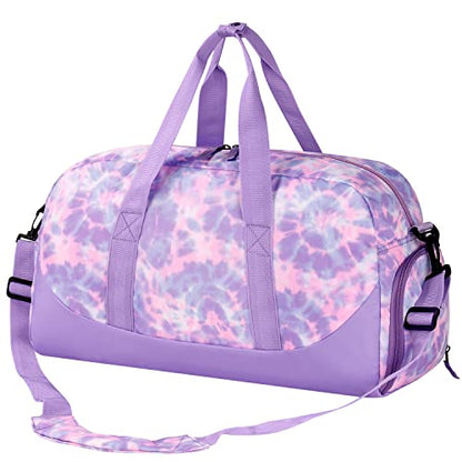 Choco Mocha Kids Duffle Bag, Girls Tie Dye Overnight Travel Bags for Kid with Shoes Compartment, Large Weekender Bag for Sleepover, Purple - color: Tie Dye-Purple