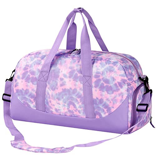 Choco Mocha Kids Duffle Bag, Girls Tie Dye Overnight Travel Bags for Kid with Shoes Compartment, Large Weekender Bag for Sleepover, Purple - color: Tie Dye-Purple