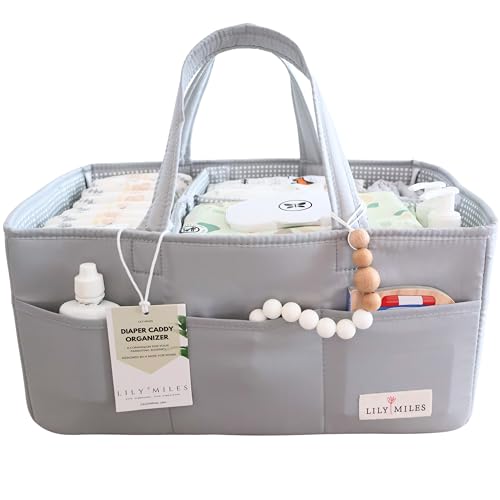 Lily Miles Diaper Caddy Organizer with 8 Pockets, Wipeable Baby Caddy Basket for Diapers and Wipes, Baby Registry Favorites, Nursery Tote Bag for Changing Table or Car (Heather Grey, Large) - color: Heather Grey, size: Large