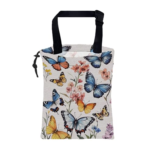 Car Trash Bag Colorful Butterfly Floral Leak-Proof Car Garbage Bag with Drawstring Foldable Canvas Trash Bin with Adjustable Buckle for Car Accessories, Travelling, Camping - color: Colorful Butterfly Floral
