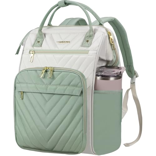 VANKEAN 17 Inch Laptop Backpack for Women Fashion Computer Work Bag, Large Capacity Waterproof Backpack, College Daypack Business Travel(Beige-Light Green, 17.3 Inch) - color: Beige-light Green, size: 17.3 Inch