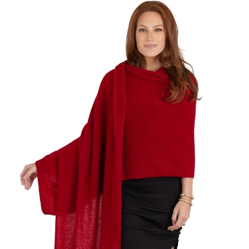 Velanio Cashmere 100% Cashmere Knitted Wrap Pashmina Shawl Extra Large Scarf Stole for Women Travel - color: Cranberry