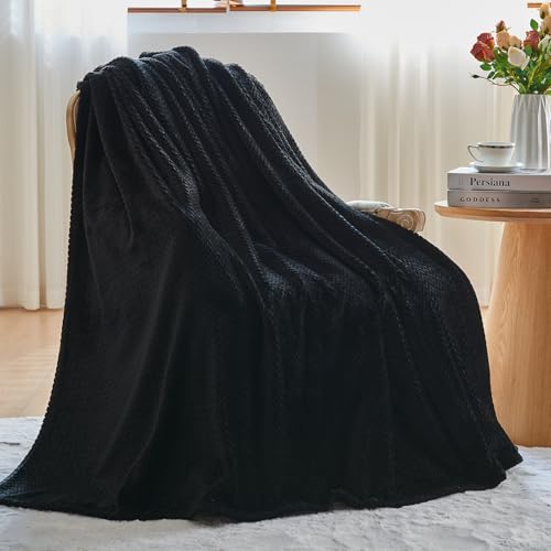NEWCOSPLAY Super Soft Queen Blanket Black Premium Silky Flannel Fleece Leaves Pattern Lightweight Bed Blanket All Season Use (Black, Queen(90"x90")) - color: Black, size: Queen(90"x90")