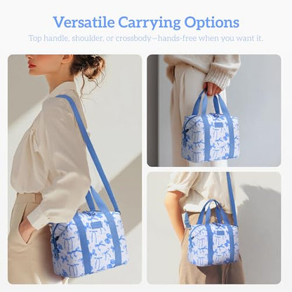 Lunch Box for Women Insulated Lunch Bag, Cute Lunch bags,Reusable Large Capacity Leakproof Lunchbox with Adjustable Shoulder Strap, Lunch tote for Work Office Picnic Travel (Blue bow) - color: Blue bow