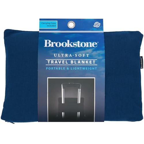 Brookstone Travel Blanket - 2-in-1 Super Soft Fleece Lightweight Throw Blanket with Carrying Pouch, Airplane & Car Travel Essentials, Blue Foot Pocket - color: Blue Foot Pocket