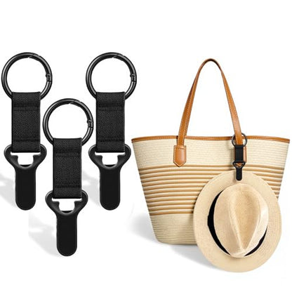 Niveaya Hat Clip for Travel on Bag - 3 Pack, Vacation Beach Cruise Essentials Accessory for Travel Handbag Backpack Luggage, Securely Hold to Keep Hat Shaped, Hands-Free, 3Pcs Black - color: 3pcs Black+black+black