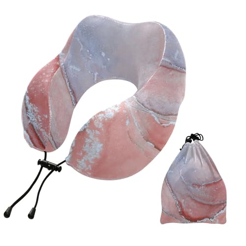 Portable U-Shaped Neck Pillow for Travel 100% Pure Memory Cotton for Airplane Car Office Rest - color: Pink