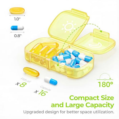 AUVON XL Weekly Pill Organizer 2 Times a Day, Pill Box 7 Day with One-Side Large Openings for Easy to Use, Black Privacy Protection AM PM Pill Case for Medication, Vitamins, Fish Oils, Supplements - color: Light Yellow