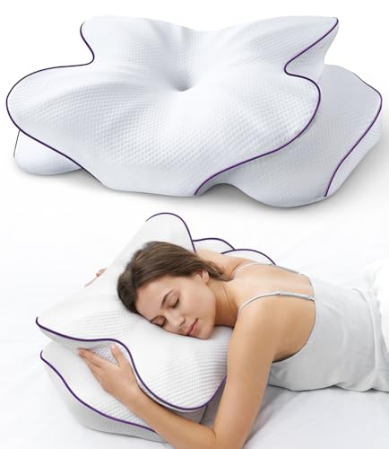 AZBESTPRO Memory Foam Cervical Pillow for Neck Support & Pain Relief, Butterfly Ergonomic Design – 24×15.75×5.7 Inches, Removable 100% Polyester Pillowcase, Suitable for Side & Back Sleepers (Purple) - color: Purple