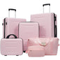 Merax Luggage Set 6 Piece,Lightweight Hardshell Suitcase with Double Spinner Wheels Handle Password Lock,14 IN Cosmetic Case 20/24/28 IN Luggages with Duffel Bag and Toiletry Bag,Pink - color: Pink, style: 14+20+24+28+bags