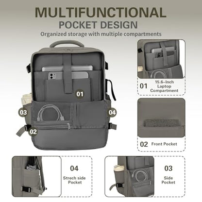 Carry On Backpack for Women & Men – Airline Approved Underseat Size, 15.6" Laptop Compartment, TSA-Friendly 180° Opening, Anti-Theft Business Travel Backpack with Trolley Sleeve(Dark Gray, Medium) - color: Dark Gray, size: Medium