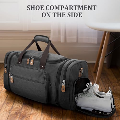 Gonex Canvas Duffle Bag 60L Travel Duffel Overnight Weekend Bag with Shoe Compartment (Dark Gray) - color: Dark Grey, size: X-Large-60L (With Shoe Compartment)