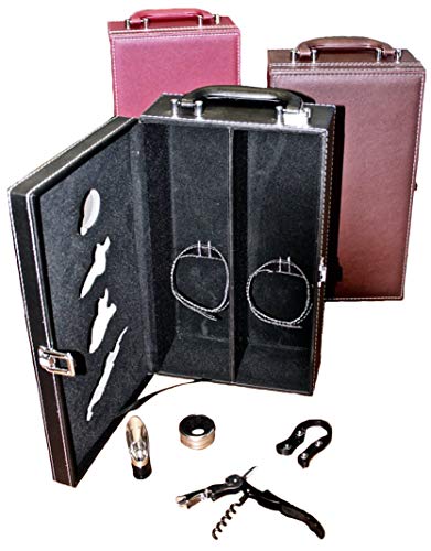 Lifestyle Top Handle Travel Two-Bottle Wine Carrier Case with 4 Piece Wine Accessory Set (Brown) - color: Brown