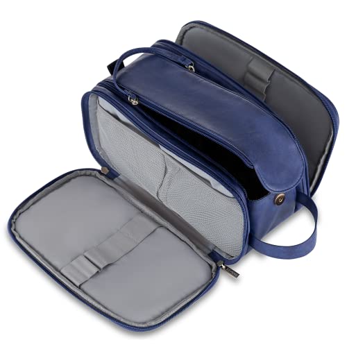 Elviros Toiletry Bag for Men, Large Travel Shaving Dopp Kit Water-resistant Bathroom Toiletries Organizer PU Leather Cosmetic Bags - color: Blue, size: Large (Pack of 1)