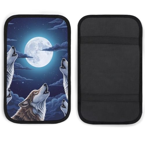 Car Handrail Box Cushion Full Moon Howling Wolf, Anti Slip Center Console Cover, Universal Fit for Cars, Trucks, SUVs - color: Picture (72)