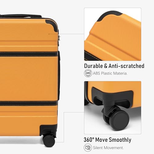 LONG VACATION Carry On Luggage Set 3 Piece, 20 Inch ABS+PC Hardshell Carry on Suitcase with Spinner Wheels TSA Lock & YKK Zipper - color: Orange, size: 3 Piece Set (20 Inch)