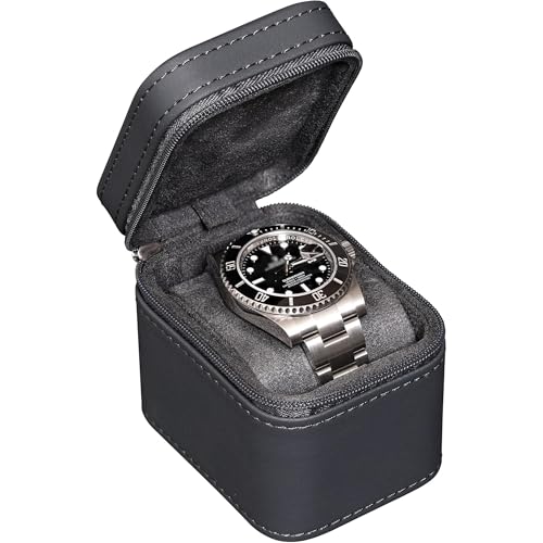 ROTHWELL Single Watch Travel Case | Compact PU Leather Protective Box with Microsuede Interior | Fits Watches & Smartwatches Up to 55mm (Carbon) - color: Carbon