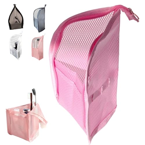 2Pack Standing Toiletry Bag, 2026 New Portable Lightweight Travel Toiletry Bag, EVA Mesh Travel Toothbrush Storage Bag, Foldable Clear Hanging Small Makeup Bag Cosmetic Organiser Storage (Pink) - color: Pink