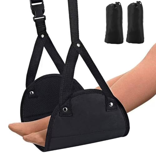 2 Pack Foot Hammock for Plane Travel, Airplane Travel Footrest Hammocks Adjustable Length Hanger for Comfortable Foot Rest, Portable Under Desk Flight Foot Leg Sling