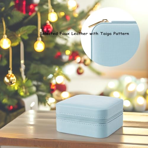 Vlando Small Travel Jewelry Box Organizer - Mirrored Jewelries Necklaces Rings Earrings Necklace Storage Case, Baby Blue - color: a. Baby Blue