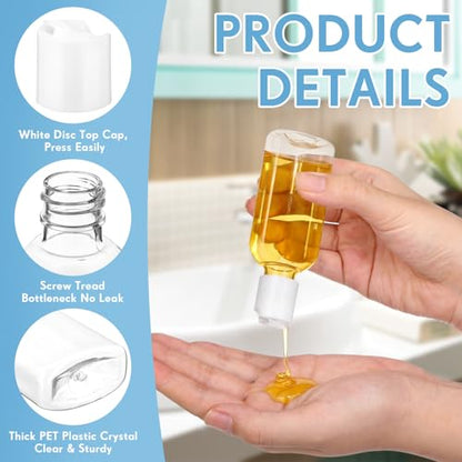 Domensi 24 Pcs Plastic Bottle Squeeze Containers with Disc Cap Travel Bottles Reusable Empty Toiletries Shampoo Containers Refillable Travel bottles for Shampoo Lotions (2oz,White) - color: White, size: 2oz
