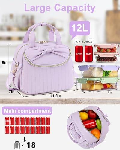 Bluboon Lunch Bag for Women, Insulated Lunch Tote with Shoulder Strap, Cute Large Lunch Box for Work, Teacher Nurse Lunch Cooler Bag for Office, Picnic, Travel (Purple) - color: Purple