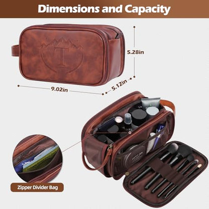 Personalized Gifts Travel Toiletry Bag for Men, Customized Laser- Engraved Mens Birthday Gift PU Leather Waterproof Bathroom Shaving Bag, Unique Anniversary Present for Husband Boyfriend Partner,T - style: T