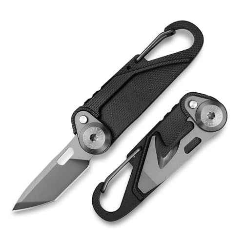 TACRAY Vinto 5-in-1 Small Pocket Knife – Ultra-Light Compact Multitool with Utility Knife, Seatbelt Cutter, Bottle Opener, Flathead Screwdriver & Keyring Attachment for Everyday Carry (Black) - color: Black