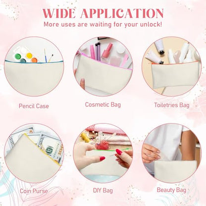 Legigo Blank Canvas Bag Zipper Pouch Makeup Bags Bulk - Multi-Purpose Canvas Pencil Pouch with Sturdy Zipper, Cosmetic Bag Travel Toiletry Bag for DIY Craft Projects, Storage (8.3 x 5 inches) - color: Beige (color zipper)