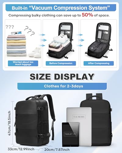 VGCUB Vacuum Backpack Travel with Pump Compression Carry On Bag,Space Saver,Mochila de Viaje Compresión al Vacío Airline Approved Personal Item Vacuum System 18x14x8,Airport Vacpack Daypack Men Women - color: B15-black With Pump, style: X-large