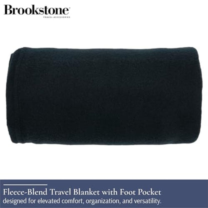Brookstone Travel Blanket - Super Soft Fleece Throw Blanket with Foot Pocket, Lightweight & Compact Travel Blanket, Plane & Road Trip Essentials, Black Foot Pocket - color: Black Foot Pocket