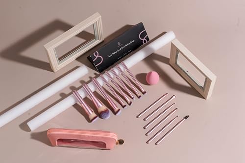 BS-MALL 14 Pcs Makeup Brushes Set with 1 Pcs Makeup Sponge – Essential Foundation Powder Concealers, Eye Shadows, Blush Makeup Brushes with Travel Makeup Case (Matte Gold Pink) - color: Matte Gold Pink