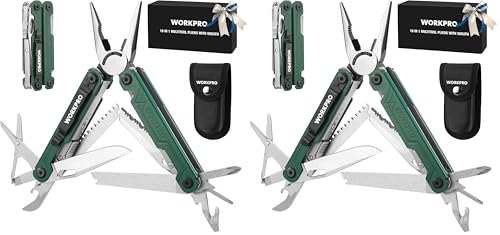 WORKPRO 18-in-1 Multi Tool Pliers, Gifts for Men, Stainless Steel EDC Multitool with Pocket Knife, 2 Safety Locks, Belt Clip and Oxford Pouch, Utility Multiuse Tool for Camping (Pack of 2) - color: Green, size: 18-in-1 (Pack of 2)